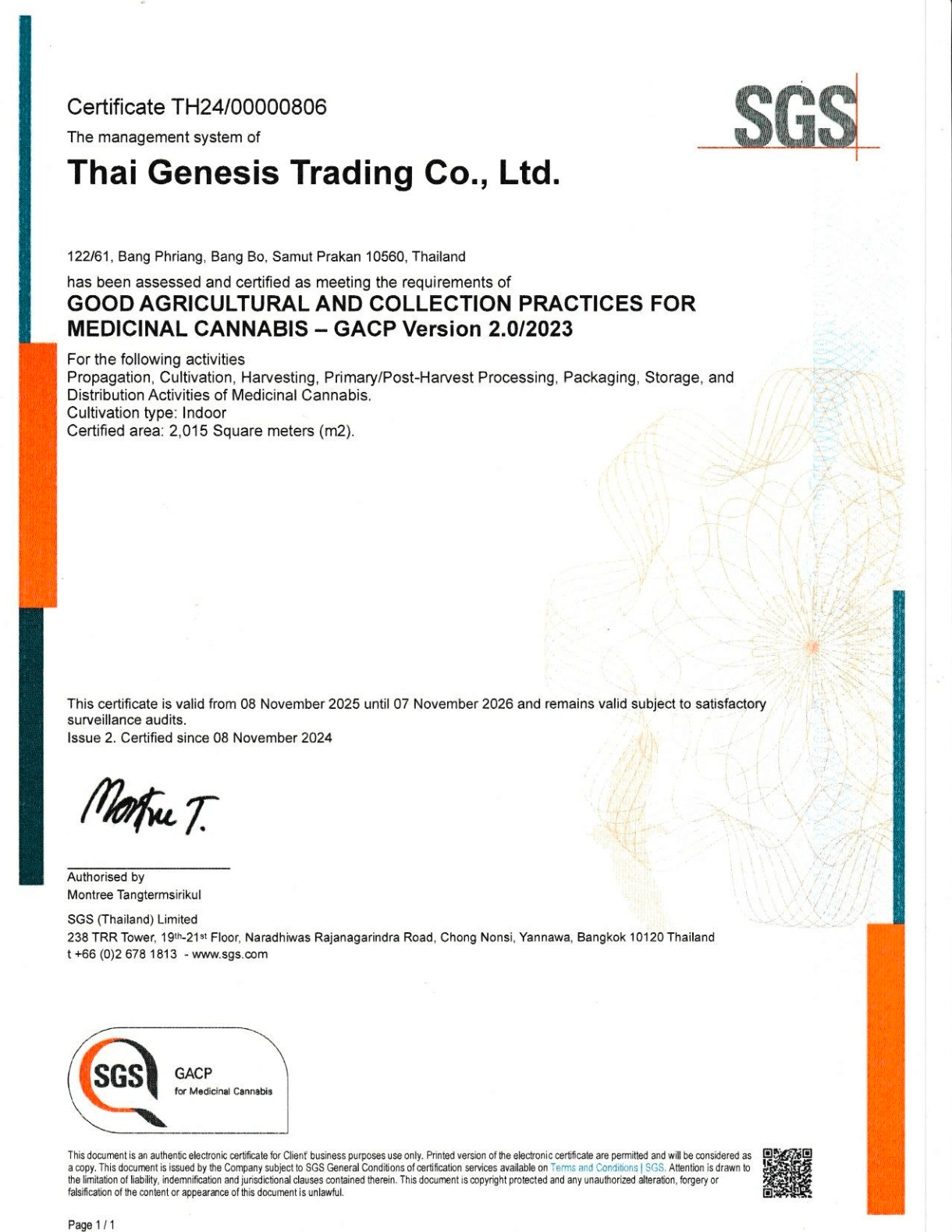 SGS GACP Certificate - Thai Genesis Trading